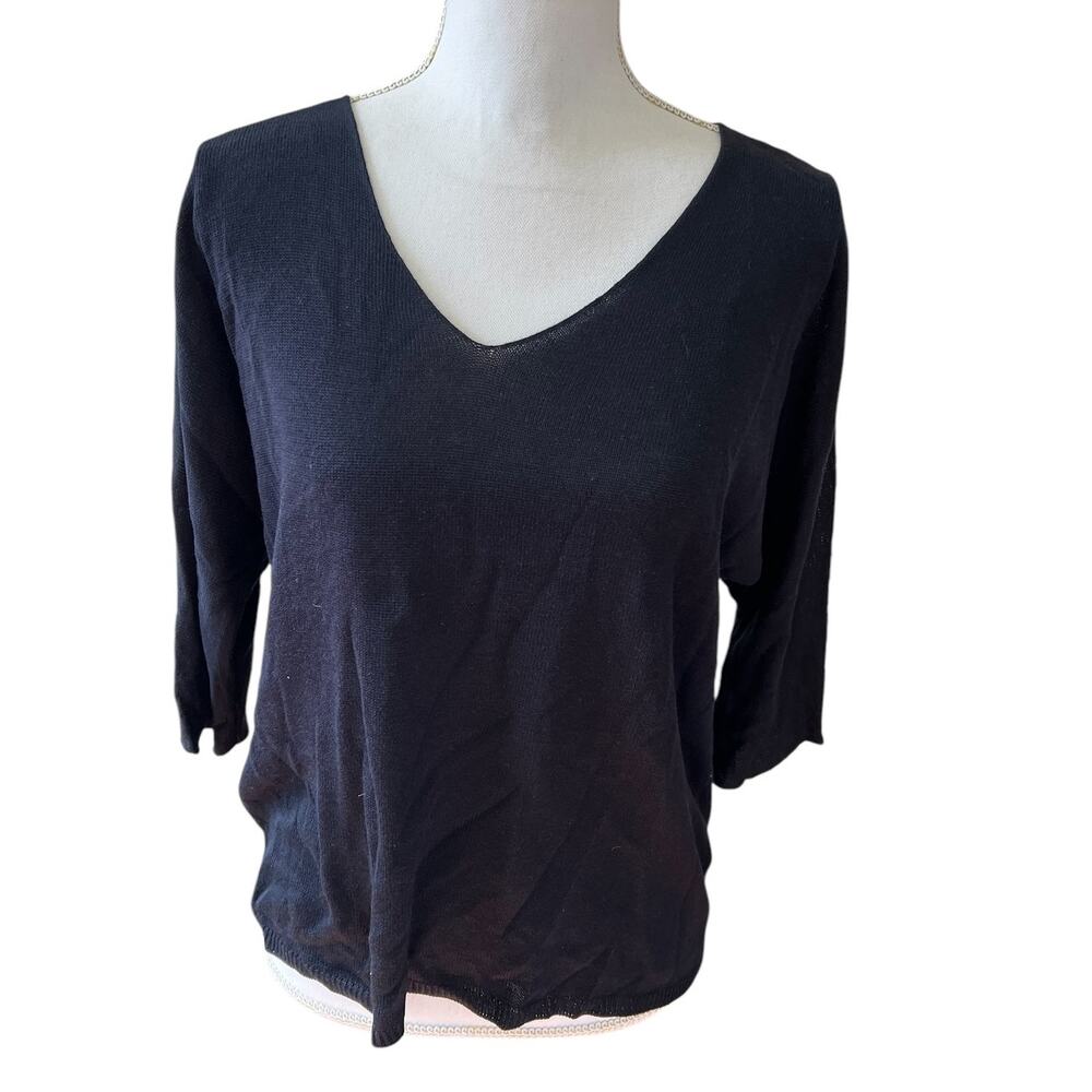 Philosophy Lightweight V Neck Cropped Sleeve Sweater Black S